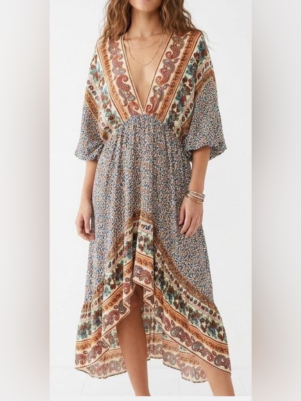 Umgee XL Boho V-Neck Floral High-Low Dress i